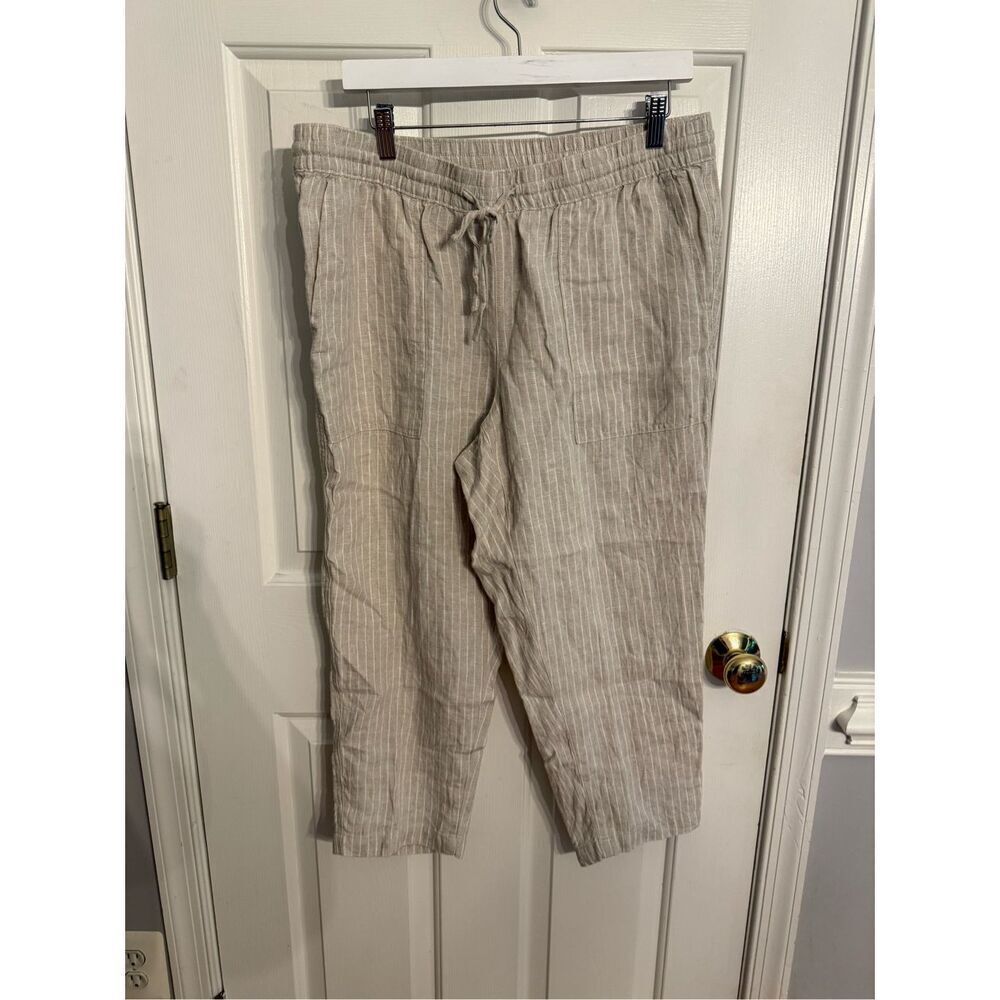 Lands End Natural & White Stripe 100% Linen Beach Pant sz 12P
